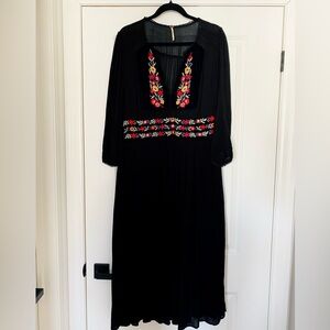 Free People Embroidered Black Maxi Dress